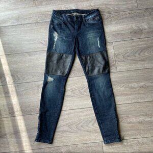 Guess Faux Leather Patch Distressed  Skinny Moto Jeans